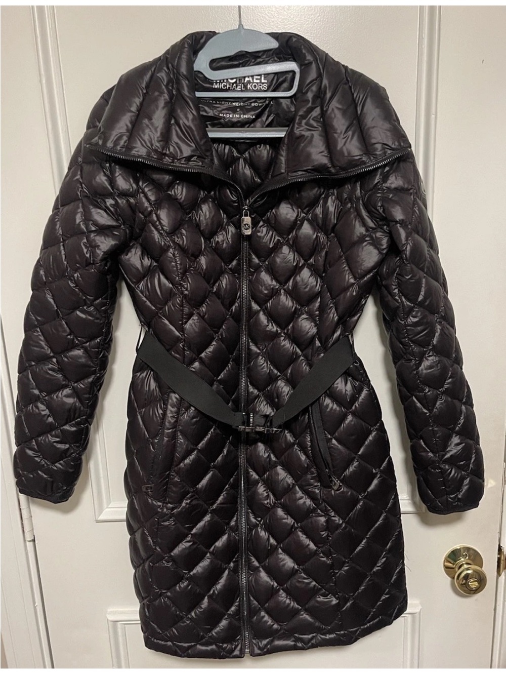 Michael Kors Ultra Light Weight Down Fill Black Longline Coat Sz S